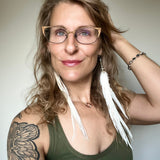 Angel wing long full cream feather earrings