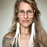 Angel wing long full cream feather earrings