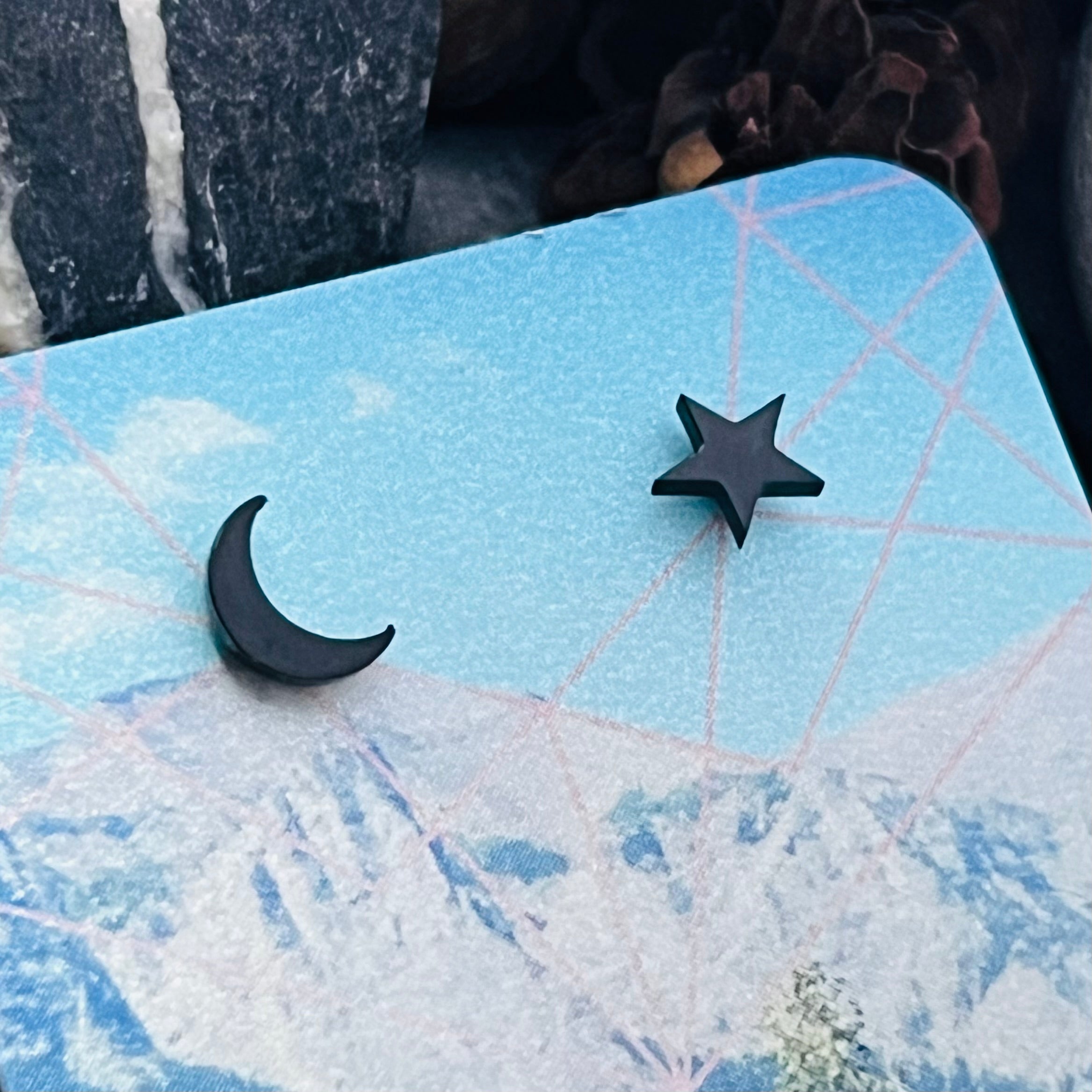 Moon and Star Stud Earrings