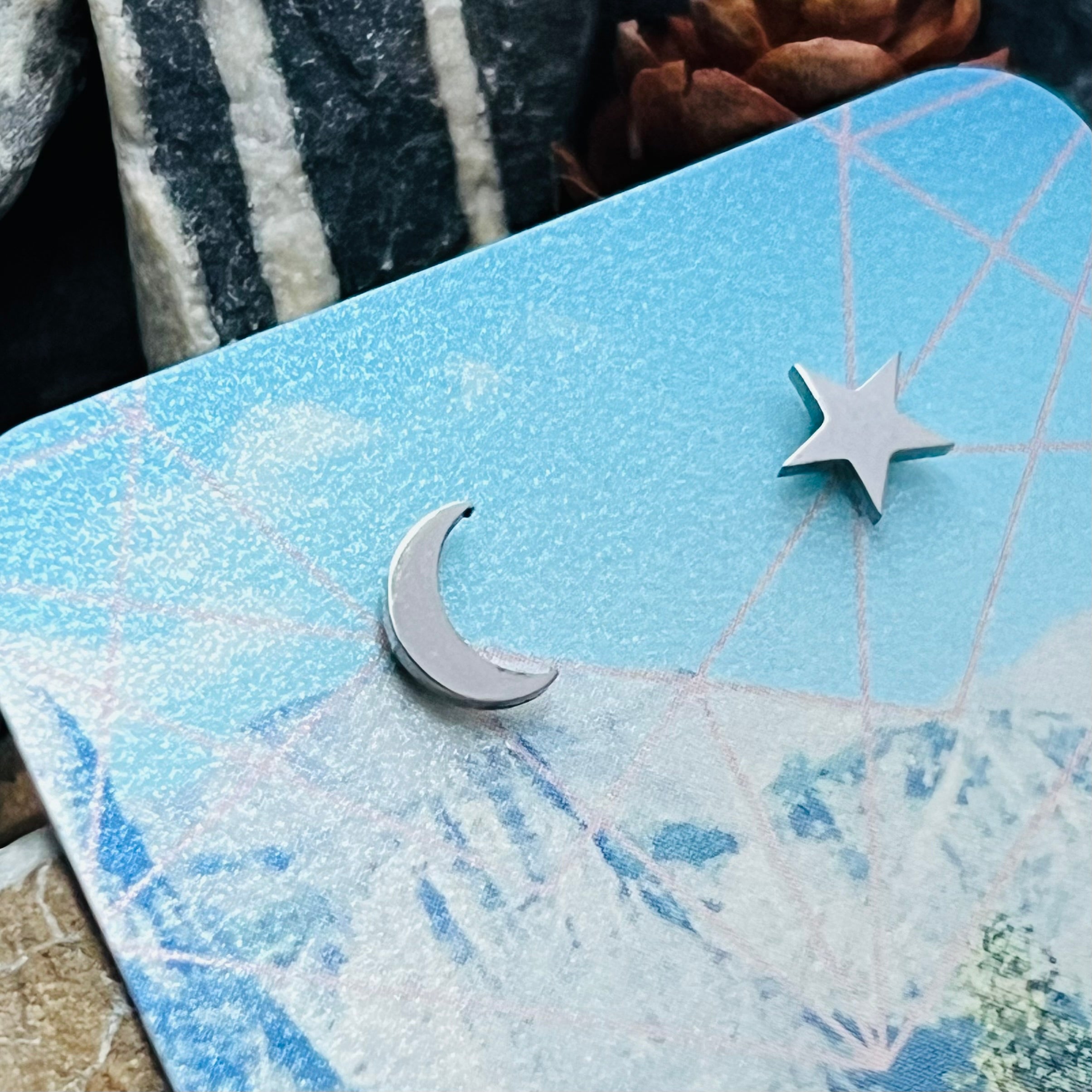 Moon and Star Stud Earrings