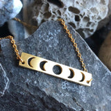 Stainless steel openwork moon phases necklace