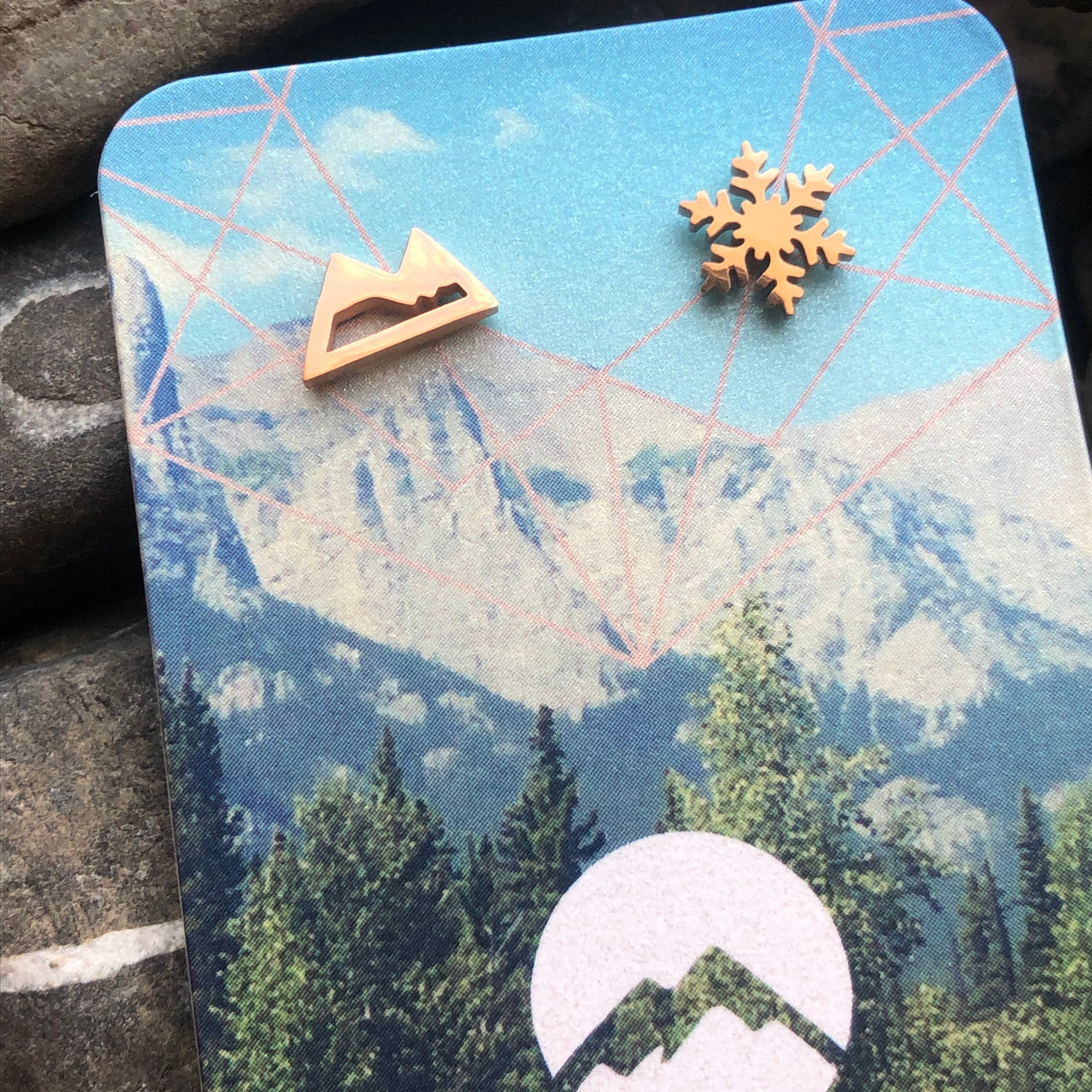 Snowflake and Mountain Stud Earrings