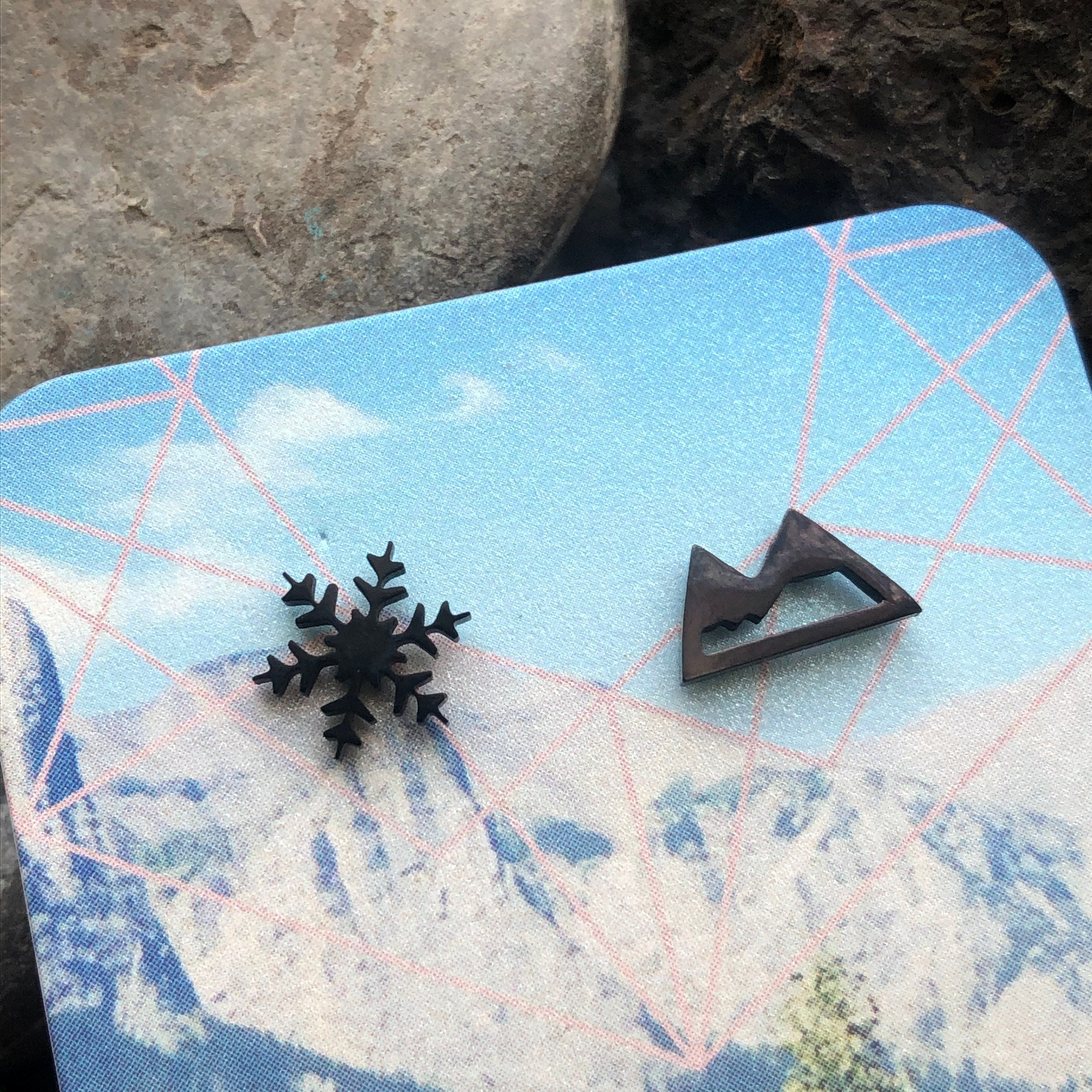 Snowflake and Mountain Stud Earrings