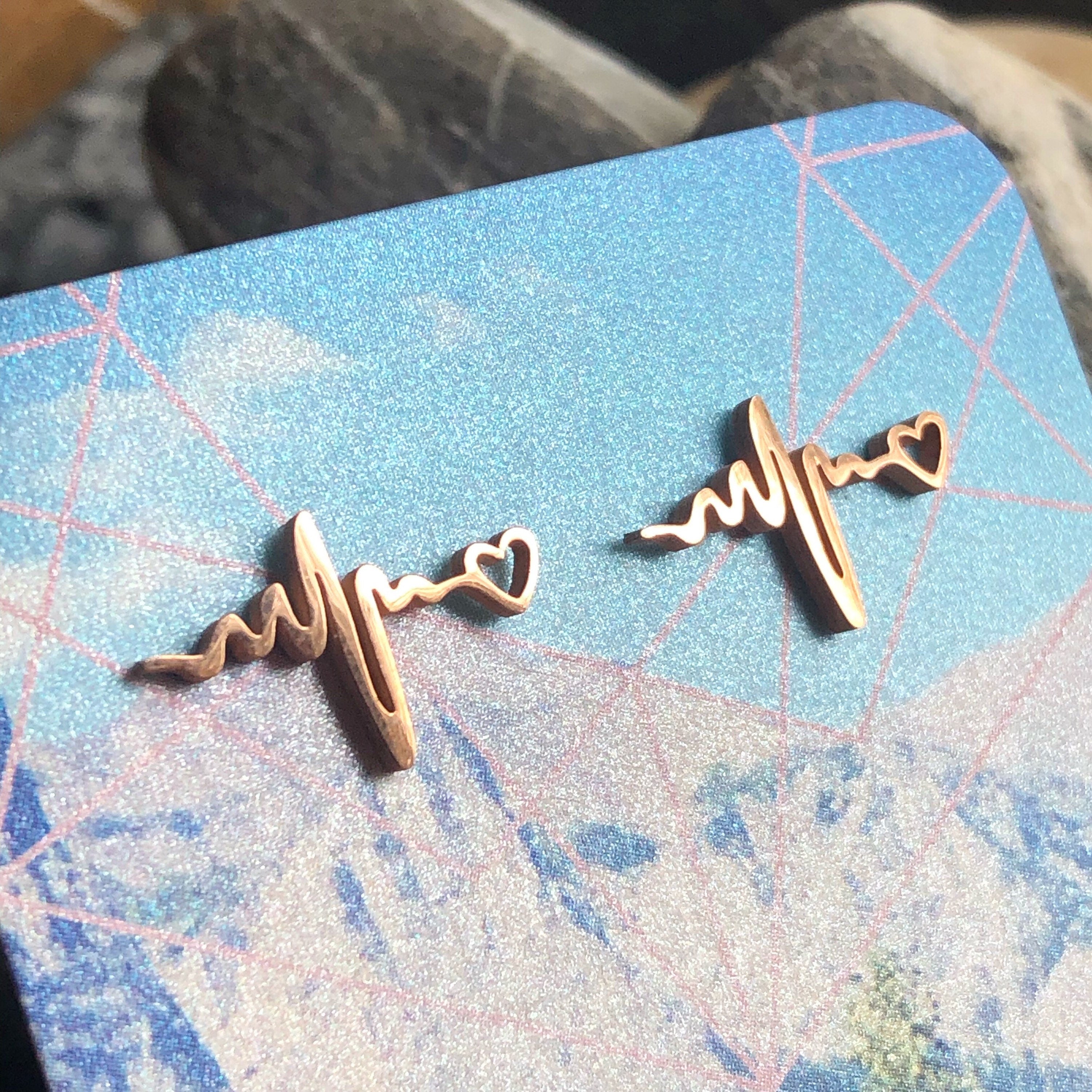 Stainless steel electrocardiogram stud earrings
