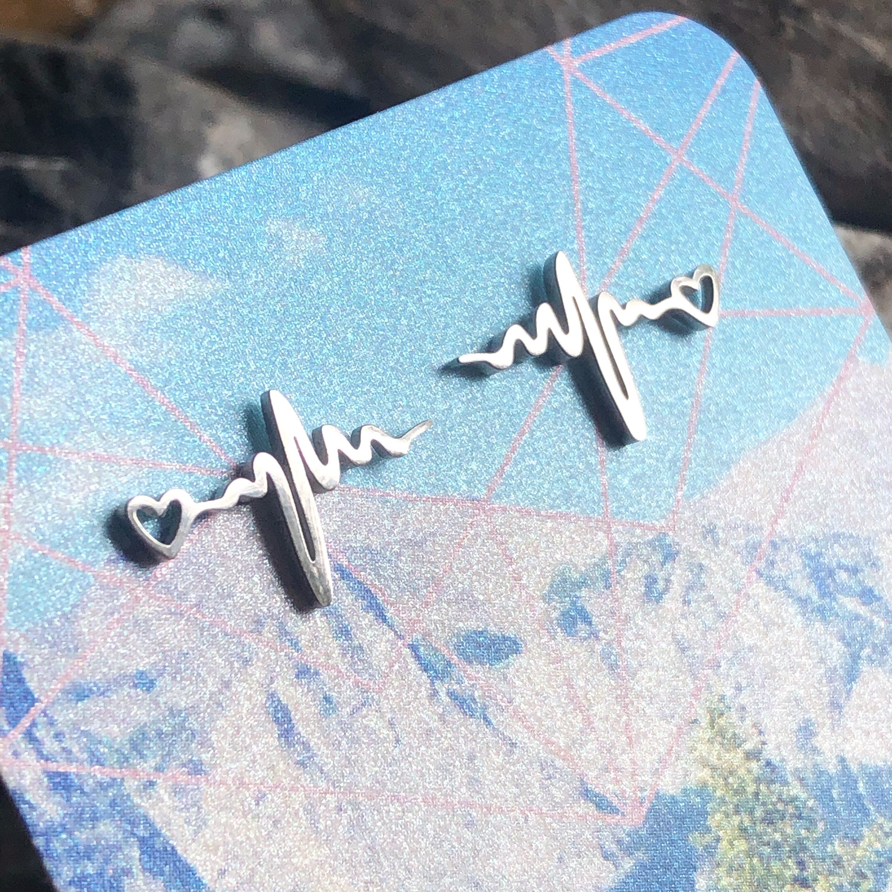 Stainless steel electrocardiogram stud earrings