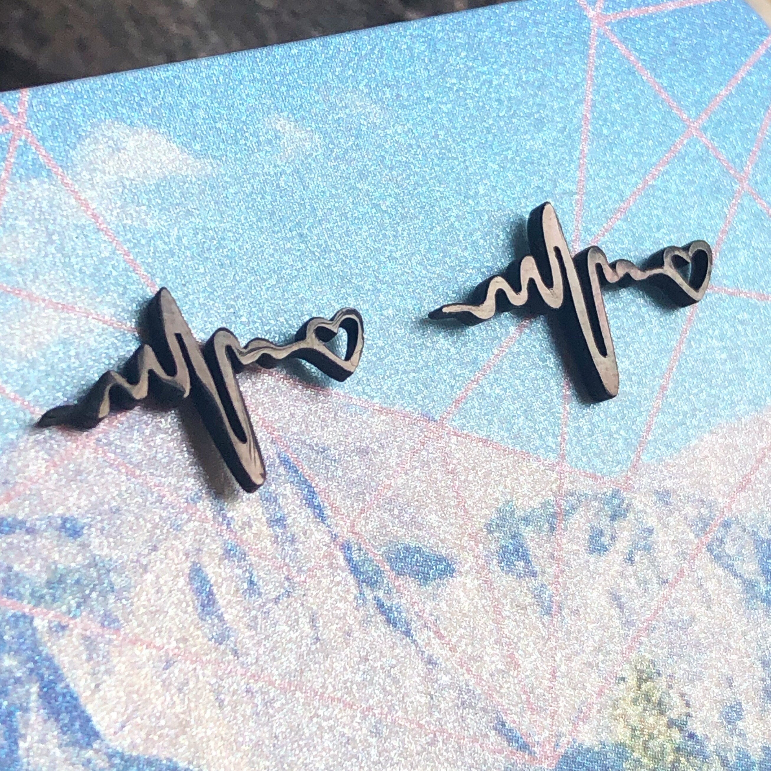 Stainless steel electrocardiogram stud earrings