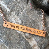 Stainless steel adjustable I Love You to the Moon and Back bar style necklace
