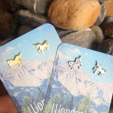 Stainless steel unicorn stud earrings