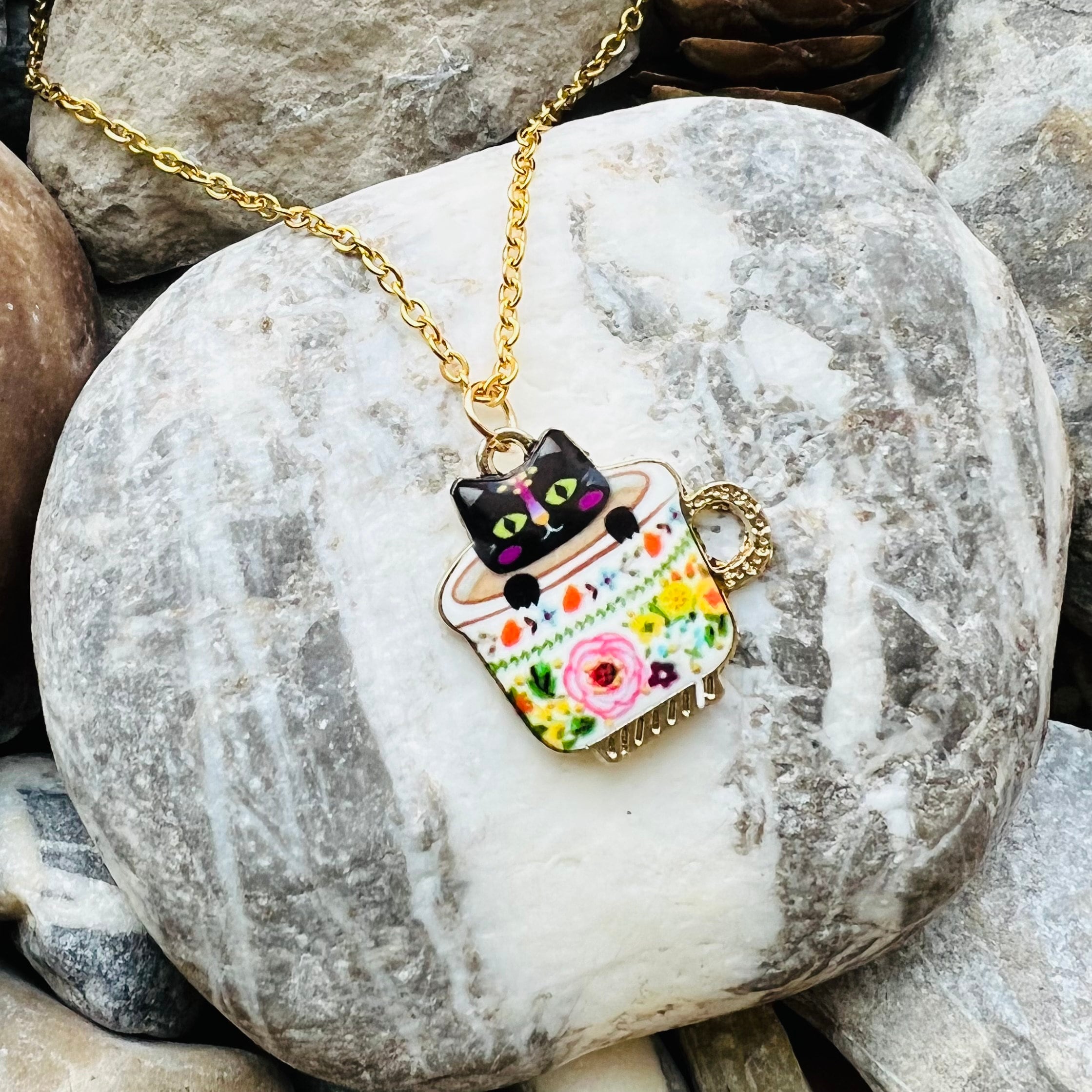 Cats in Teacups necklace