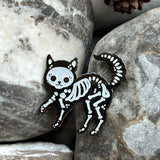 Cat Skeleton enamelled pin black and white