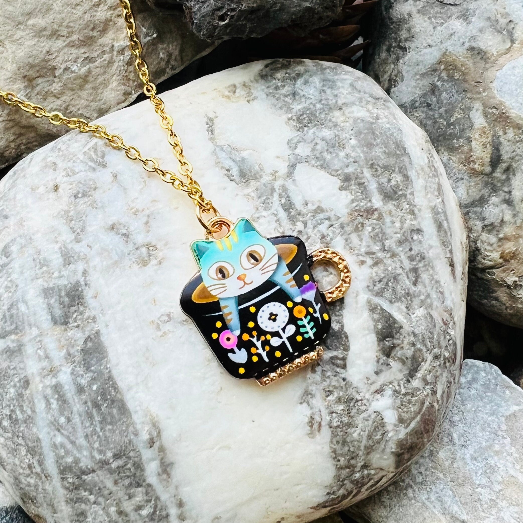 Cats in Teacups necklace