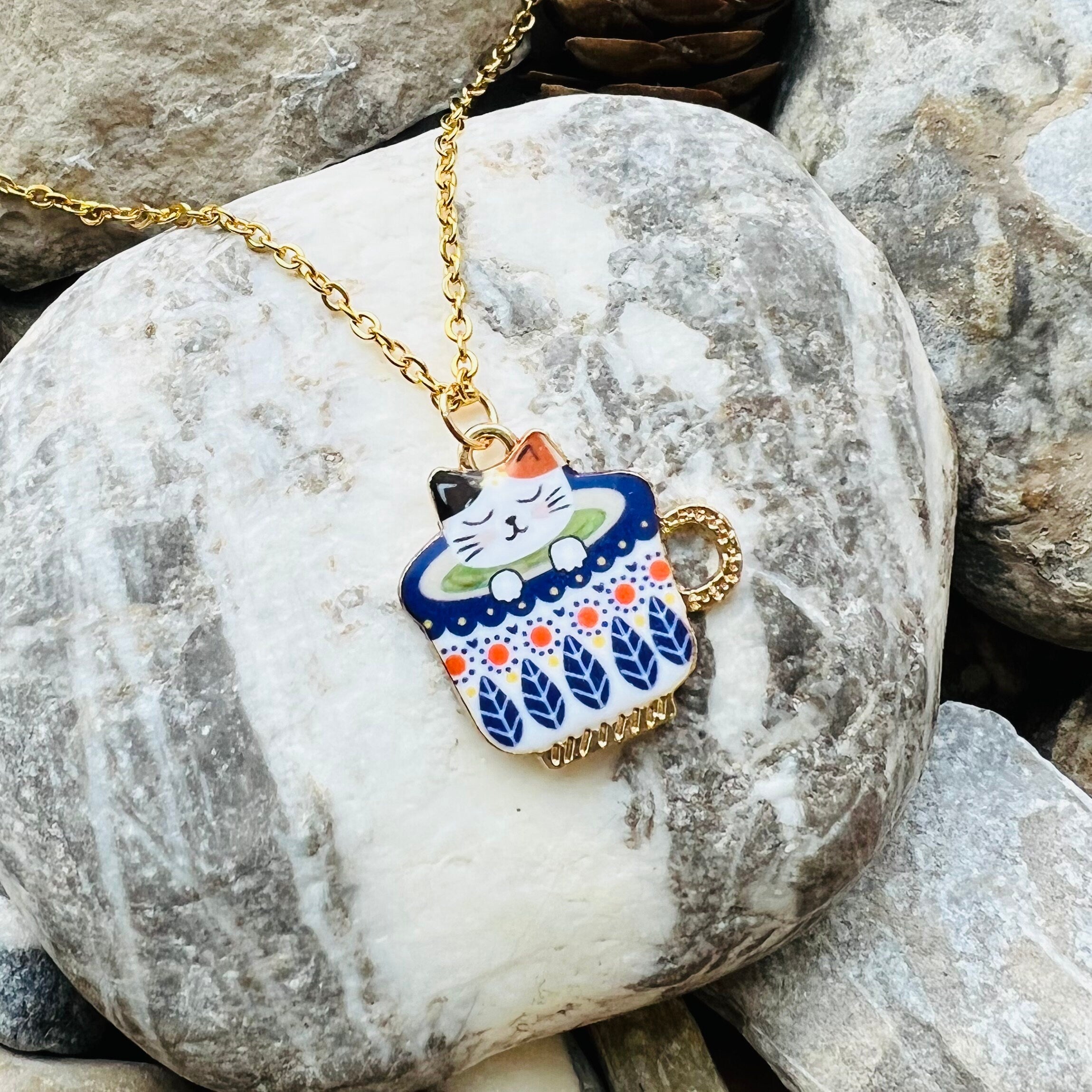 Cats in Teacups necklace