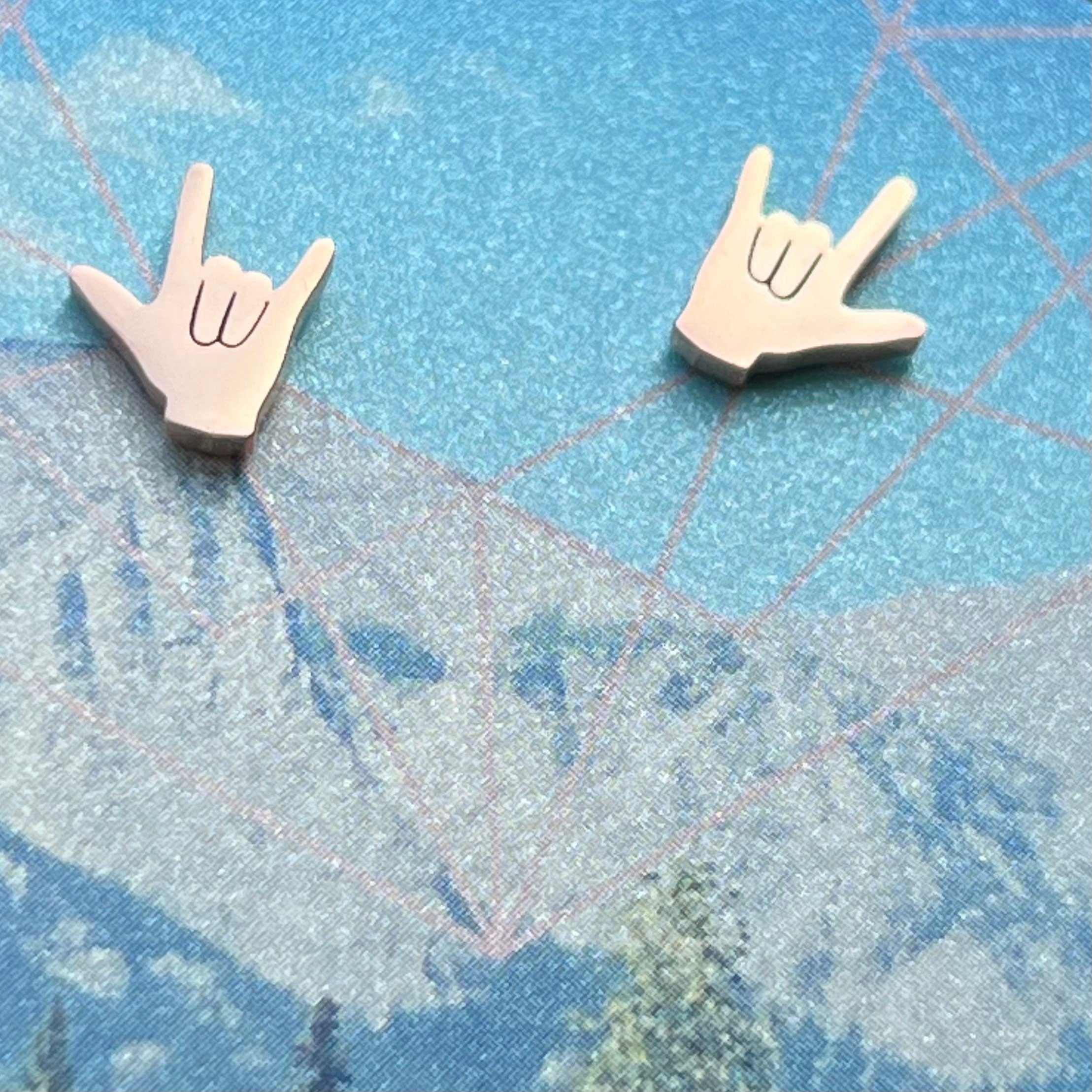 I love you sign languag stainless steel studs