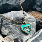 Stainless steel gold enamelled evil eye heart necklace