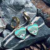 Stainless steel gold heart evil eye hoop earrings