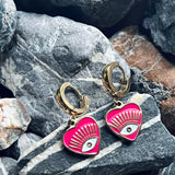 Stainless steel gold heart evil eye hoop earrings